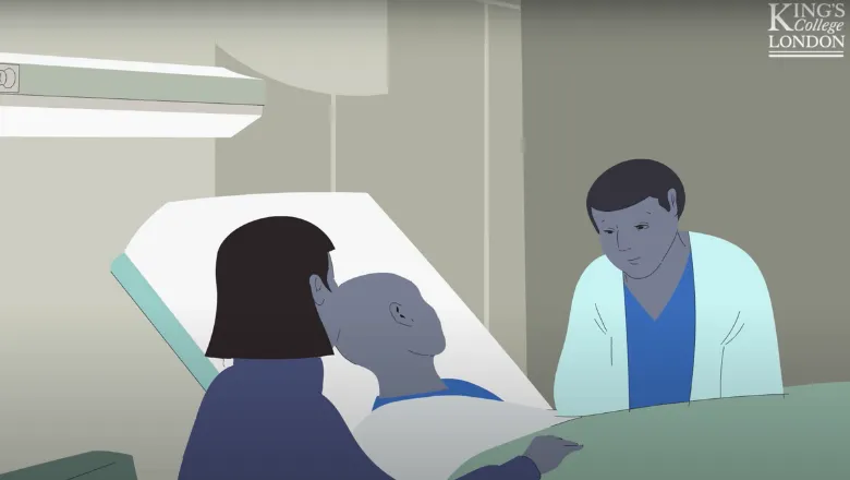 Animated image showing a patient and family member with a doctor