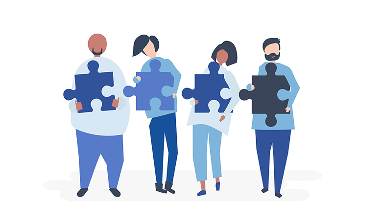 Illustration of people holding jigsaw pieces