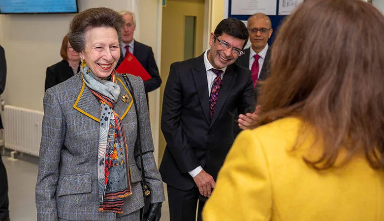 Princess Anne standing opposite the Simulation Centre Manager and smiling