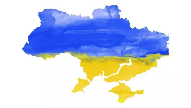 Ukraine map watercolour in blue and yellow flag colours