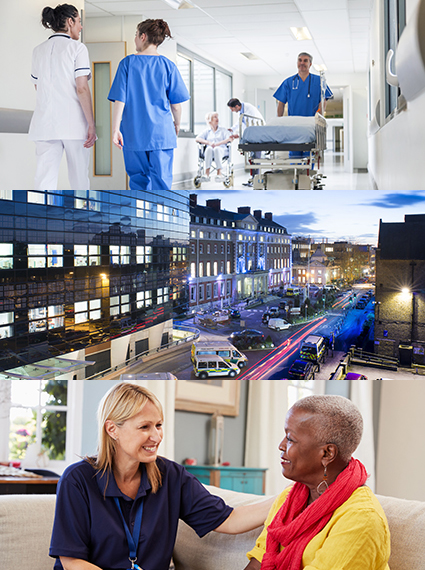 Healthcare professionals in hospital and community environments