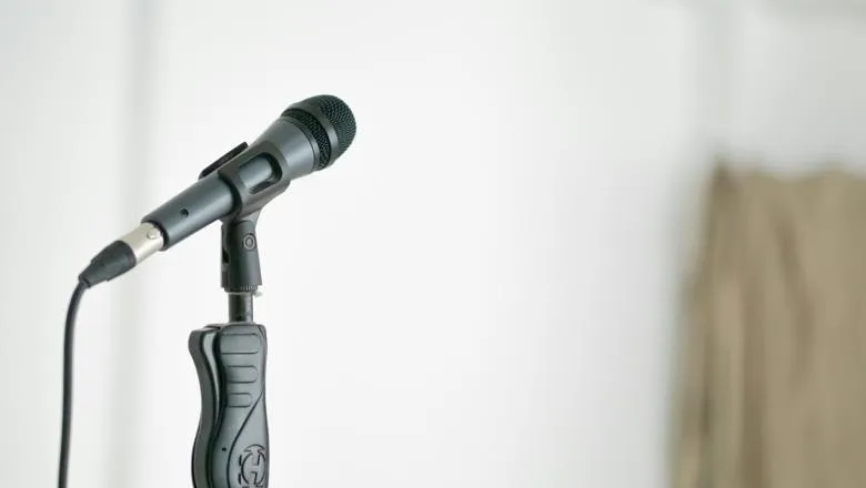 A microphone on a stand
