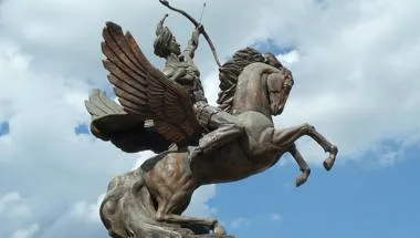 Statue of the Nuosu culture hero, Zhyge Alu, astride his winged horse in Southwest China. Copyright Katherine Swancutt 2011, all rights reserved. Used with permission.