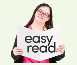 An image of a girl holding a sign saying "easy-read"