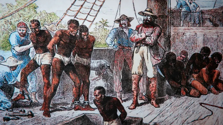 Illustration depicting the harrowing experience of enslaved people on a ship at the Museum of Slavery in Angola