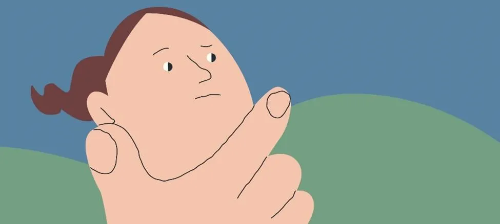 Illustration of person holding chin and looking thoughtful