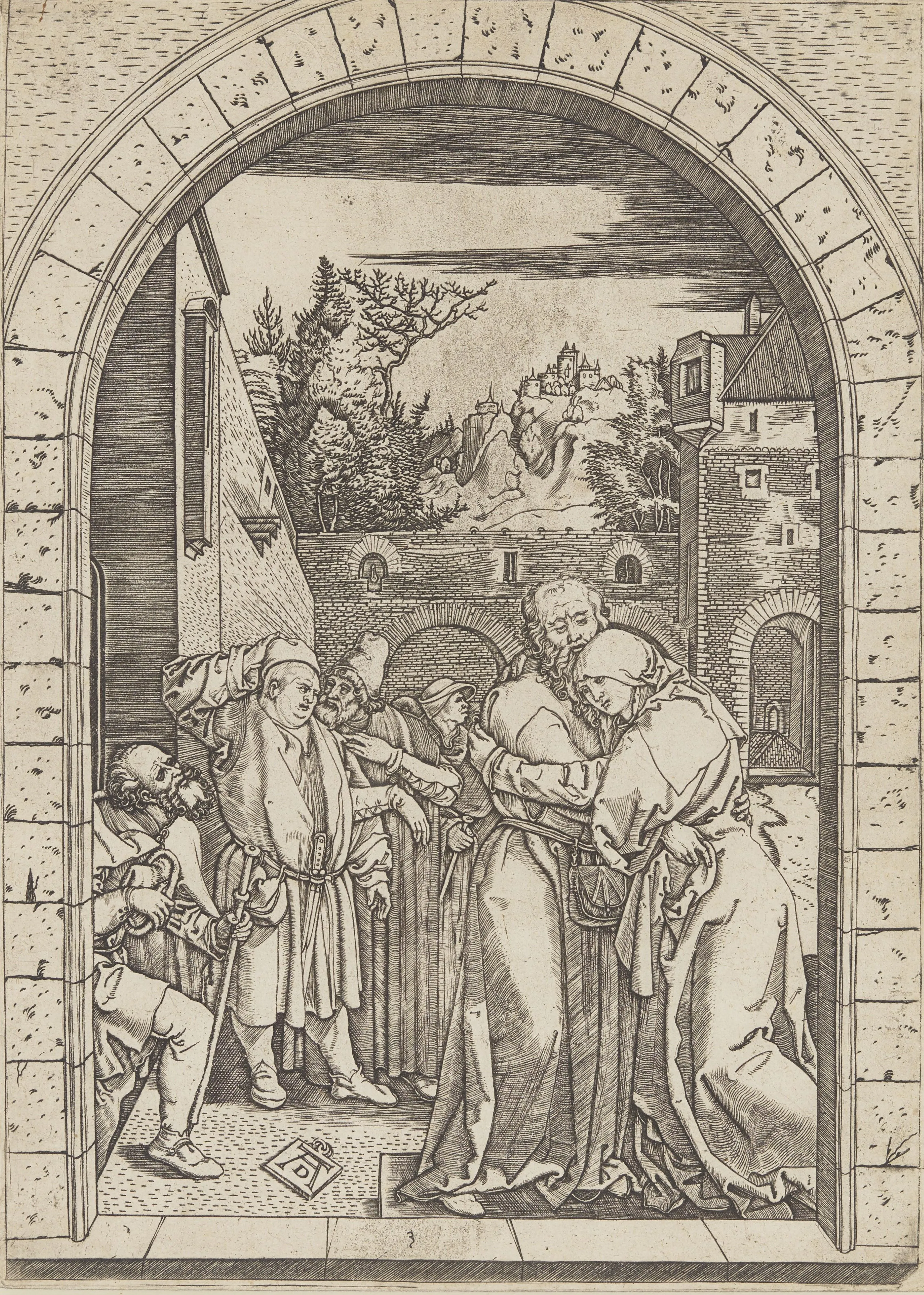 The Meeting of Saints Anne and Joachim at the Golden Gate by Marcantonio Raimondi