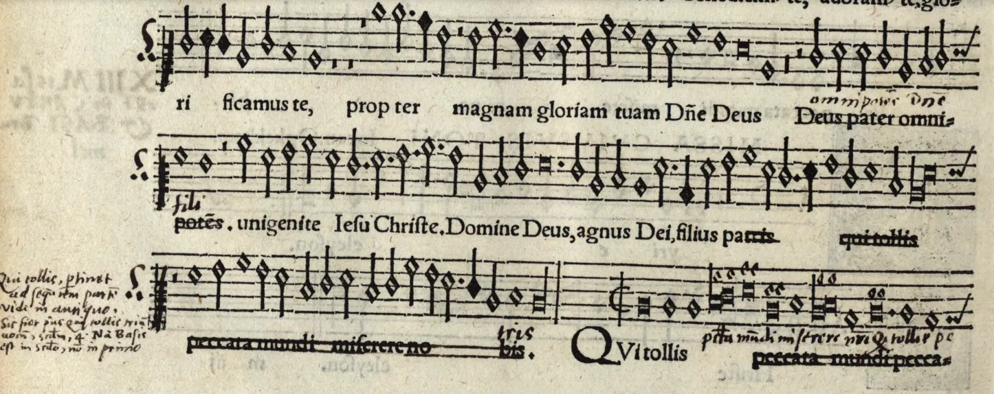 Image citation: Liber quindecim missarum, à præstantissimis musicis compositarum (Nuremberg, 1539), Tenor book, fol. 47v. Copy owned by Ludwig-Maximilians-Universität, Universitätsbibliothek, München, Cim. 44n(1 (= 4° Liturg. 448). 