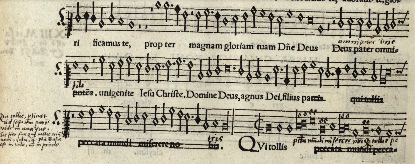 Image citation: Liber quindecim missarum, à præstantissimis musicis compositarum (Nuremberg, 1539), Tenor book, fol. 47v. Copy owned by Ludwig-Maximilians-Universität, Universitätsbibliothek, München, Cim. 44n(1 (= 4° Liturg. 448).