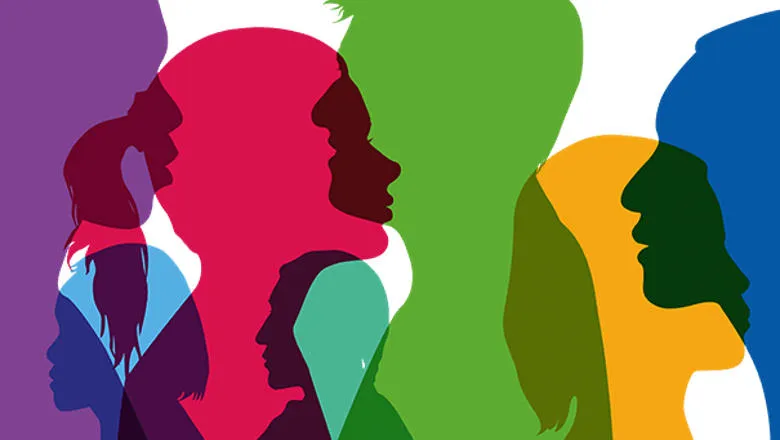 Silhouettes of people in various colours
