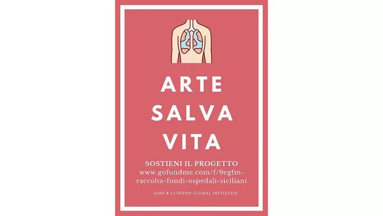 A pink poster with an illustration of lungs. Below this white text reads: Arte Salva Vita (art saves lives)