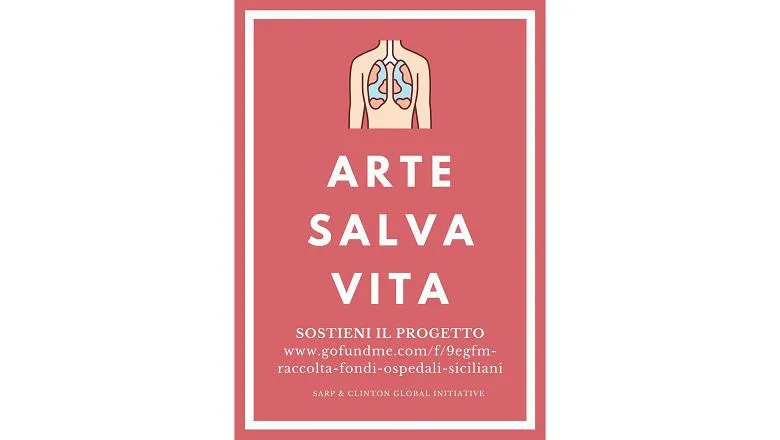 A pink poster with an illustration of lungs. Below this white text reads: Arte Salva Vita (art saves lives)