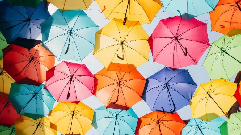 Multi-coloured umbrellas