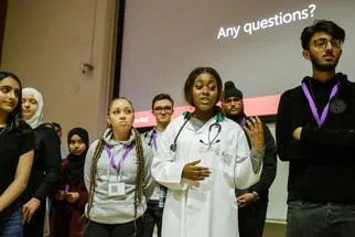 Group presenting at event