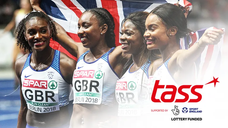 Dina Asher-Smith (far left) and Imani-Lara Lansiquot (far right) at the European Athletics Championships 2018.