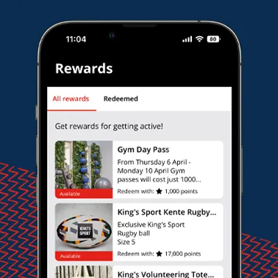 image of iphone displaying the rewards page of the King's Move App