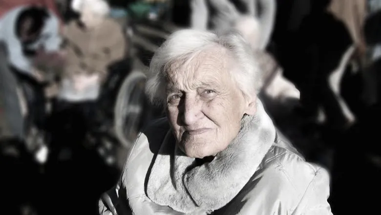 Dependent elderly woman with dementia