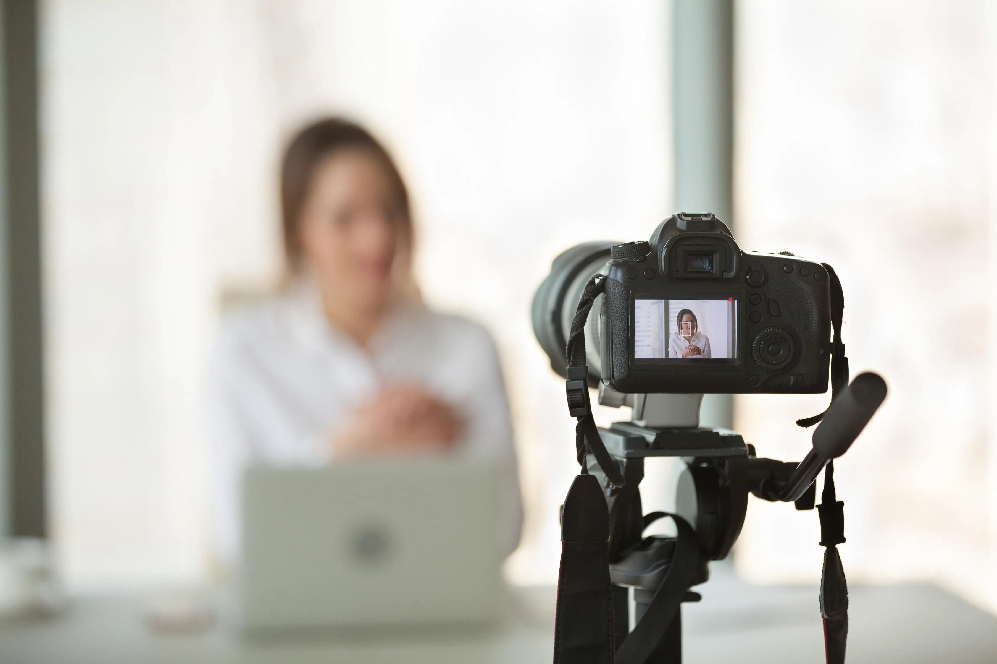 Woman giving interview