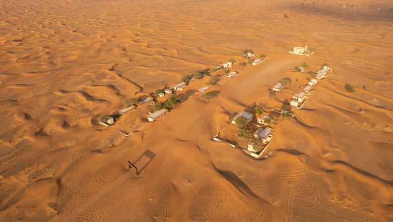 Aerial shot of an abandoned village in the UAE