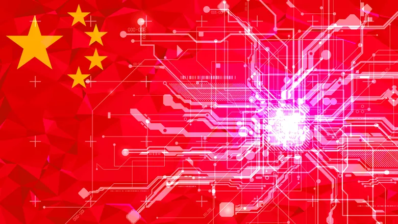 China flag with digital overlay