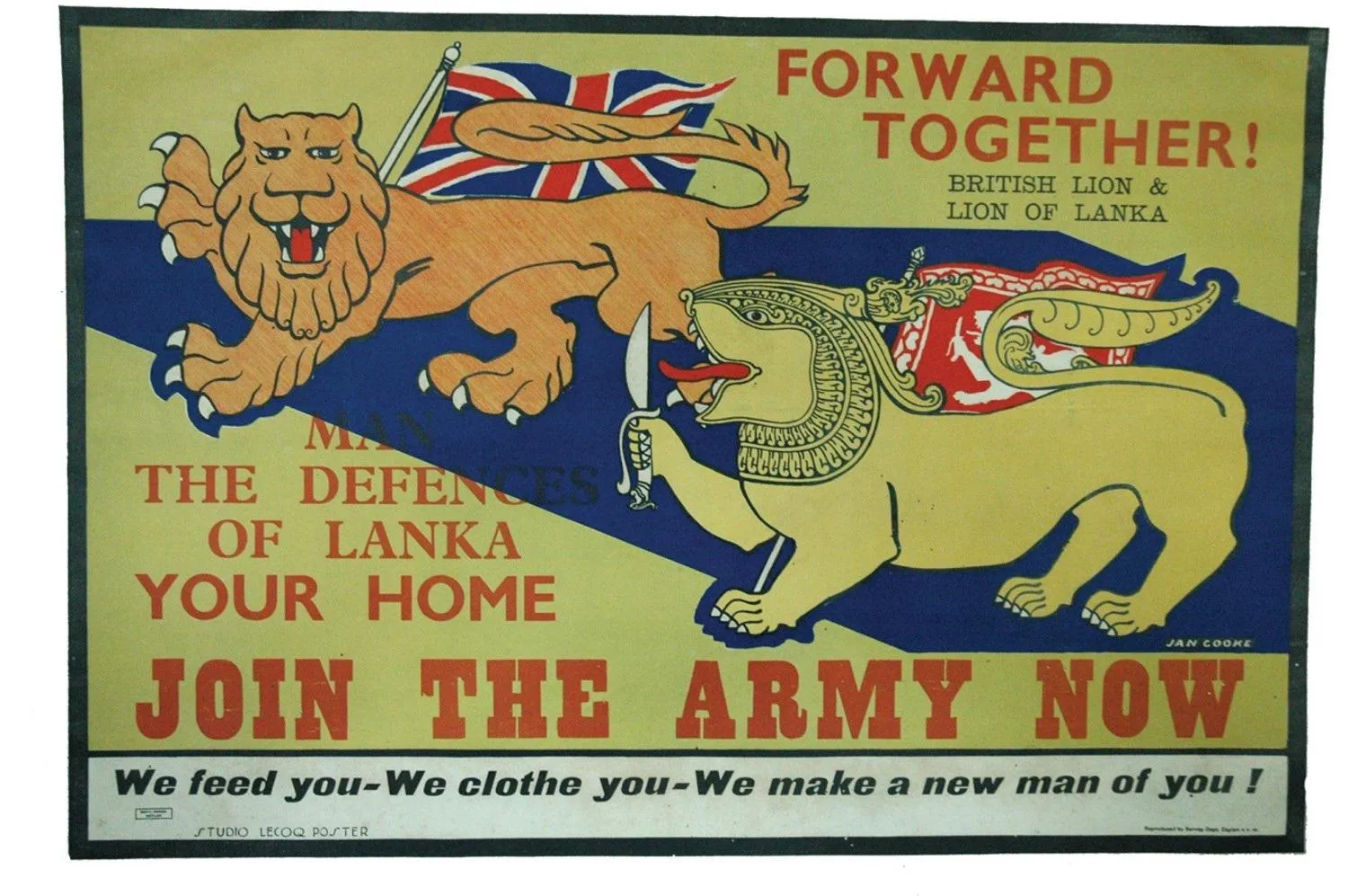 A dramatic recruitment poster from Sri Lanka, exhorting the people to join the forces. Found in the Sri Lanka National Archives on a research trip in 2008.