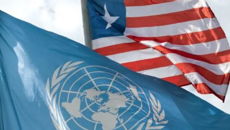 Liberian and UN flags
