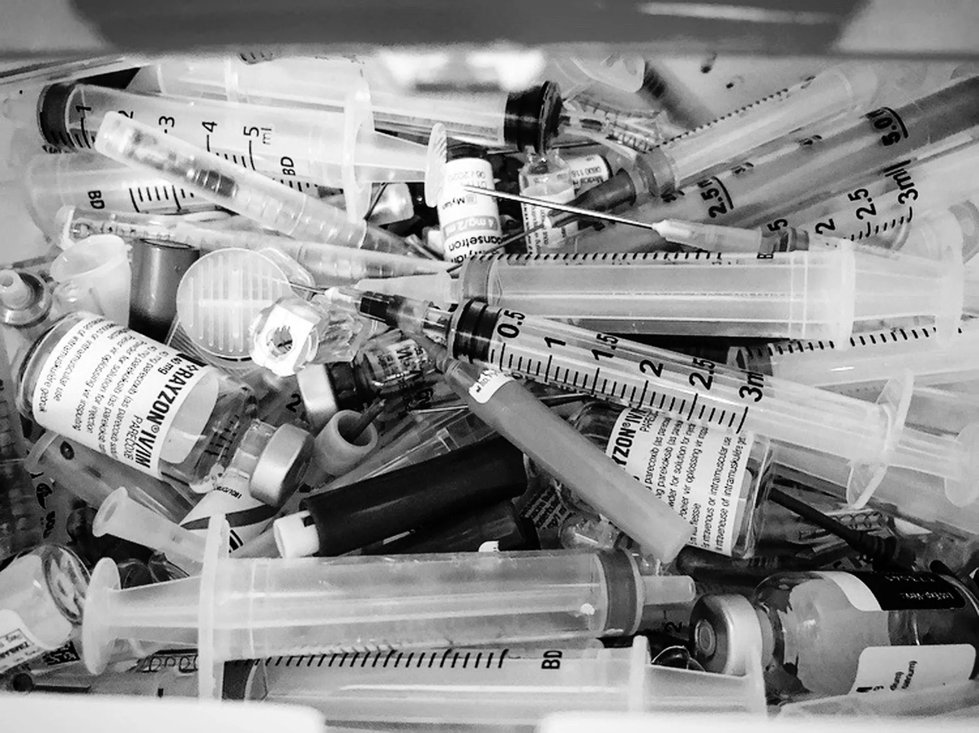Pile of used syringes