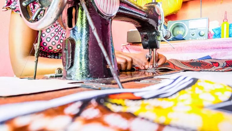 African fabrics and sewing machine