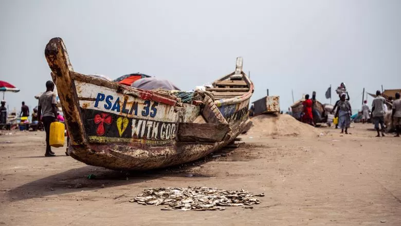 Fishing boat, Jamestown Fishing Harbour off the Gulf of Guinea in Accra