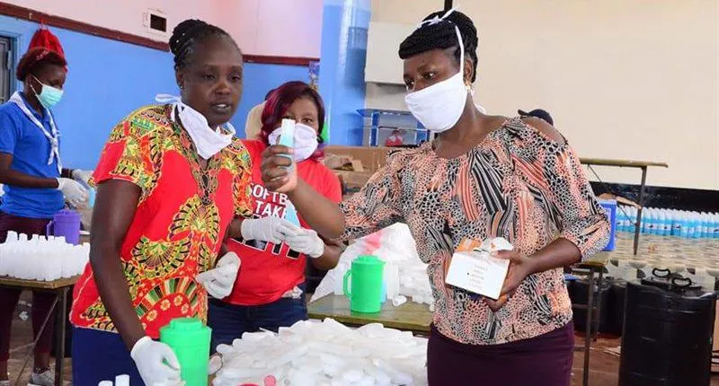 Health workers prepare hand sanitisers, Africa
