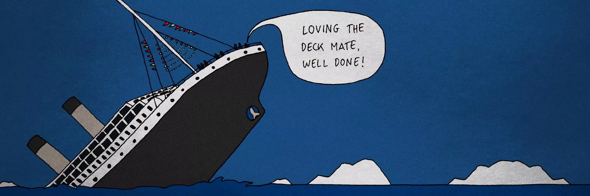 Illustration of a sinking ship by Marcela Terán