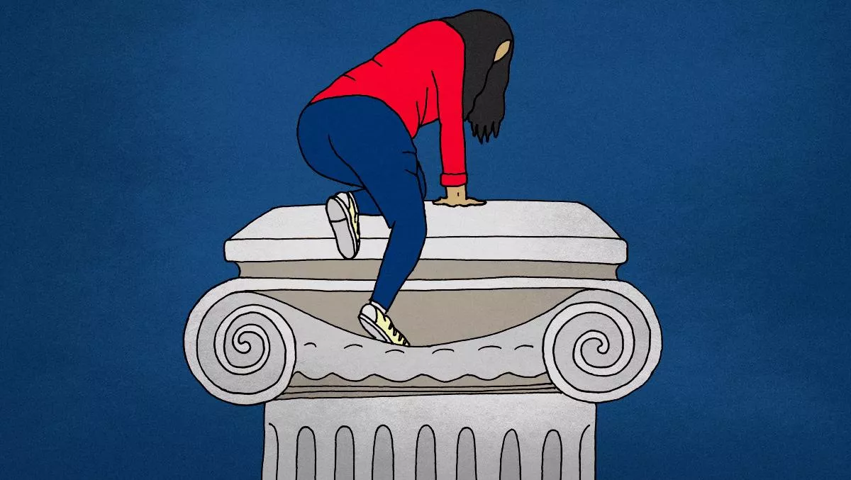 Illustration of a woman climbing a pillar