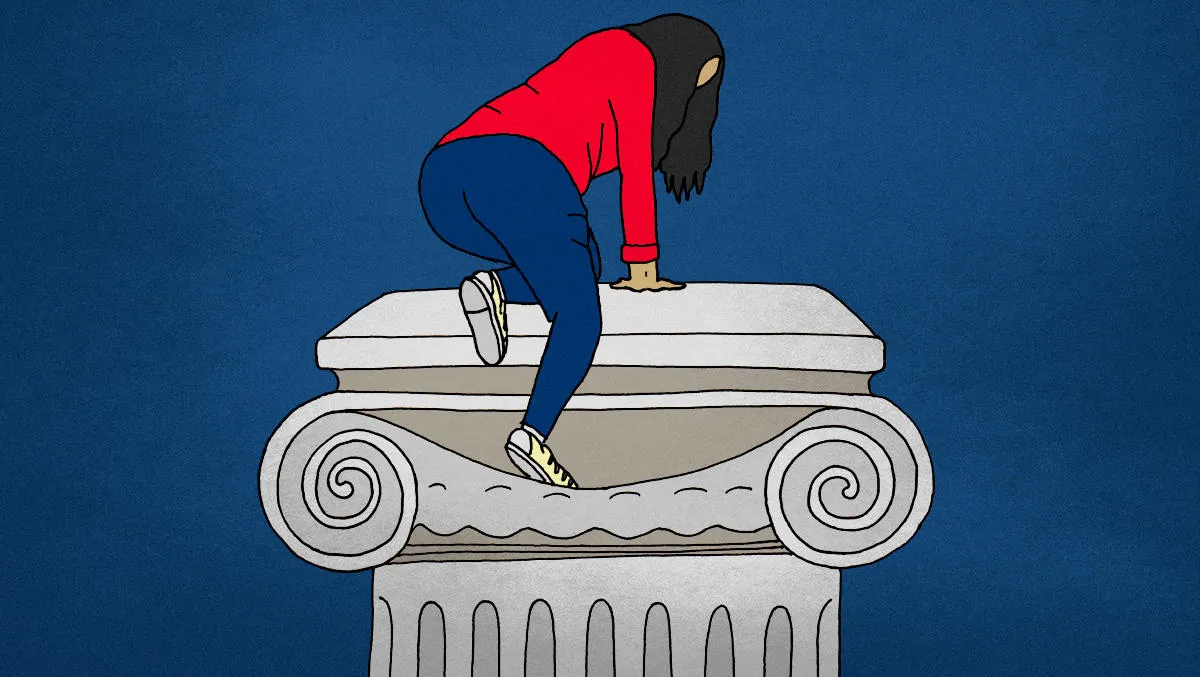 Illustration of a woman climbing a pillar