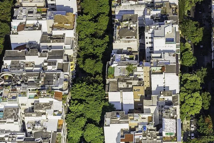 Urban development surrounded by green space