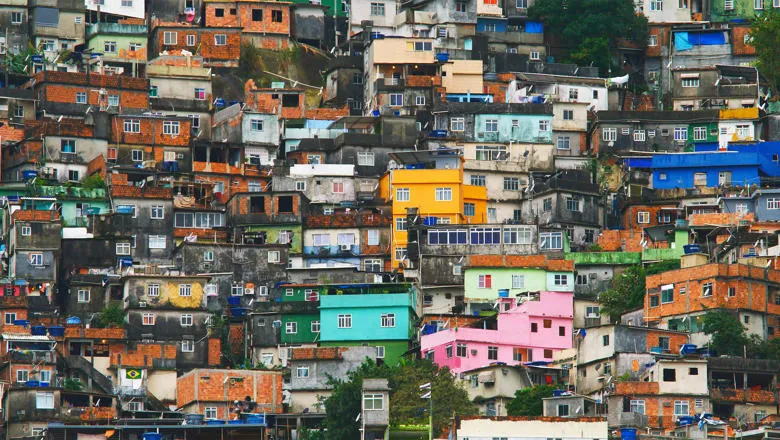 Aerial view of Rio's Rocinha favela, Brazil