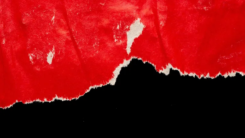 Red ripped paper torn edges strips isolated on black background