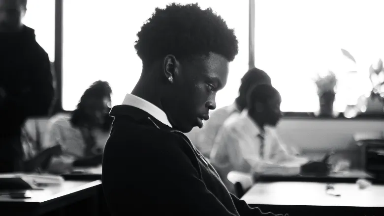 young black boy working at desk