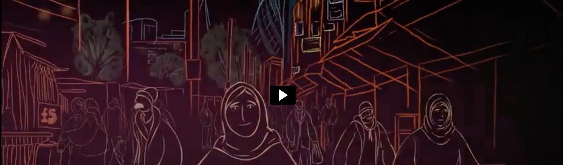 Screenshot of video from Coronawareness project showing illustration of a woman in east London