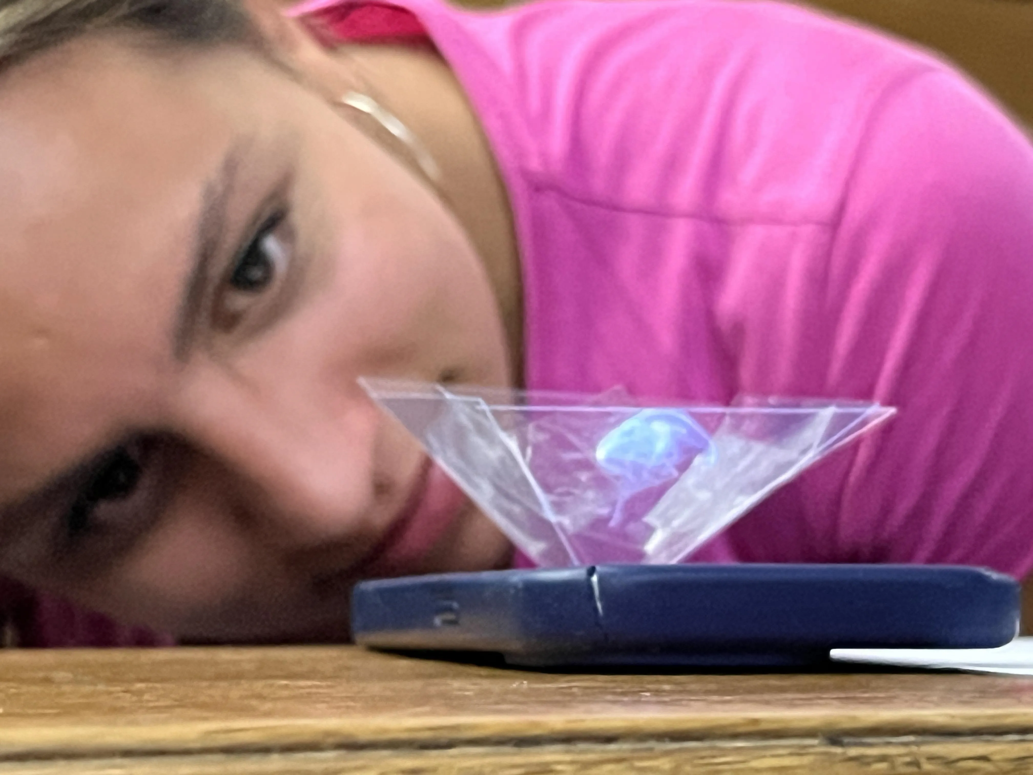 girl looking at a sample