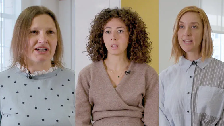 From left to right: Dr Aisha Hutchinson, Dr Rana Khazbak, and Dr Clare Coultas. Screenshots of each researcher as they were talking in a video.