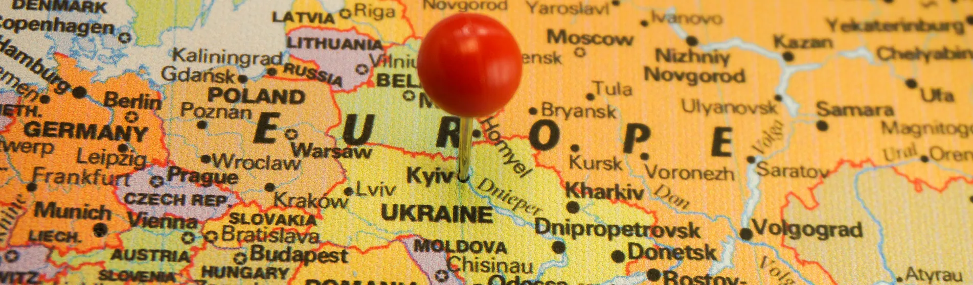 Map showing Ukraine with pin marking Kyiv