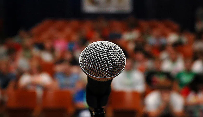 Microphone in front of an audience