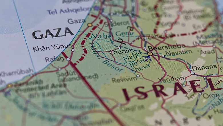 Map showing Israel and Gaza