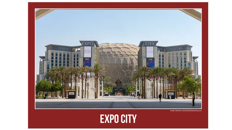 Expo city image as a postcard