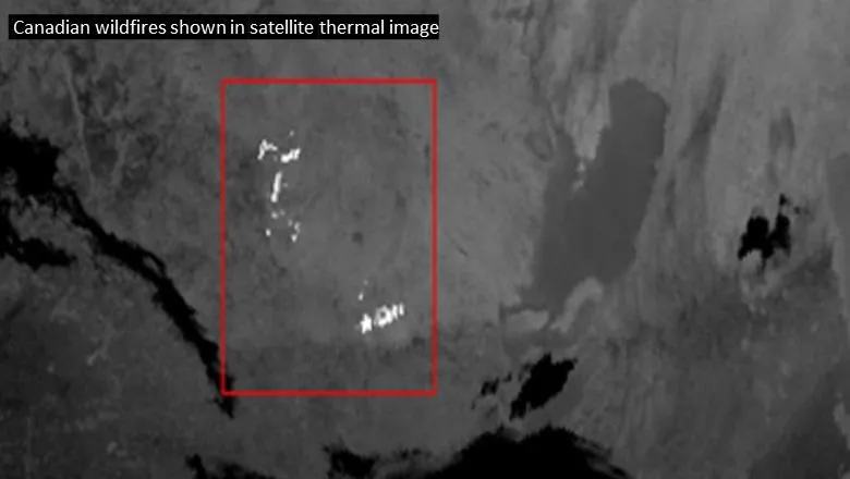 Canadian wildfire showin in satellite thermal image