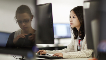 Student working on a computer, King's College London