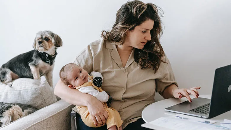 woman working with child