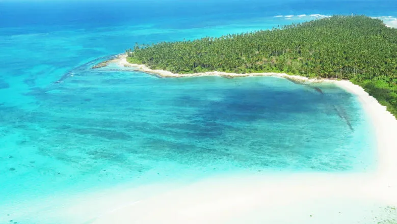 An aerial view of an island in Lakshadweep.