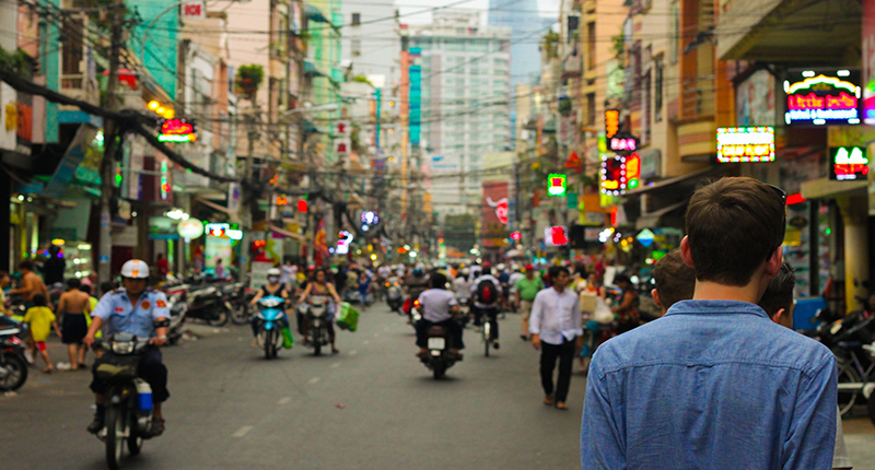 A busy city street in China