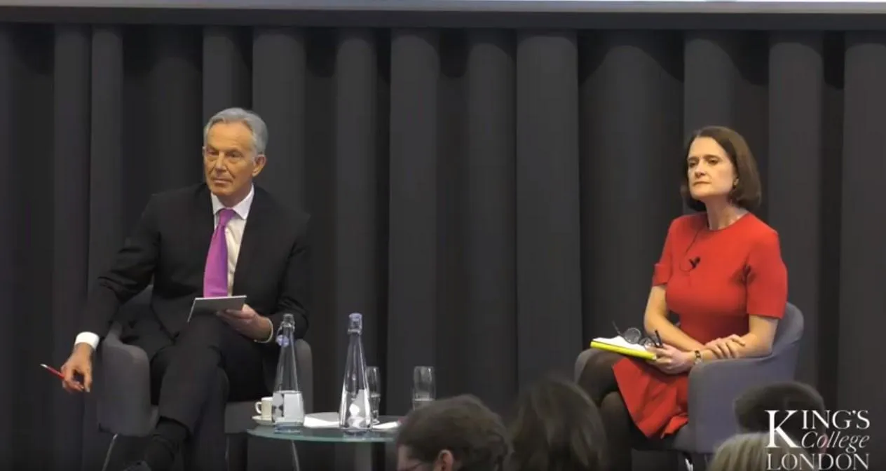 Tony Blair with Rachel Sylvester at King's College London.